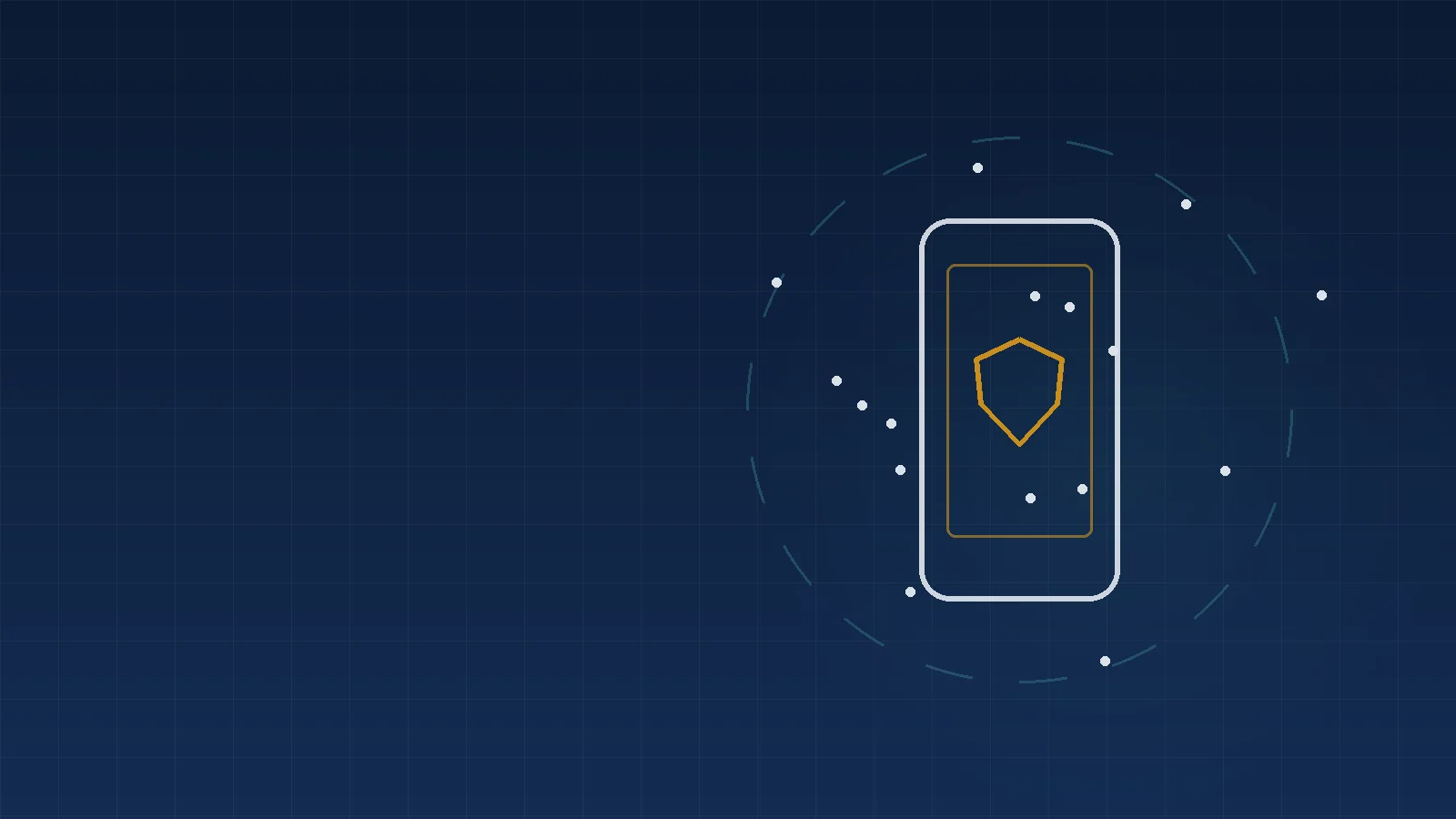 Mobile device outline with a shield inside a protective ring